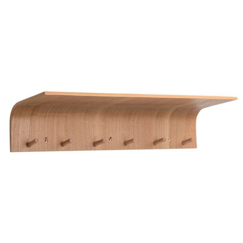 Perchero Pared con Estante Colgador 6 Ganchos Madera Bambú Estantería 60 cm