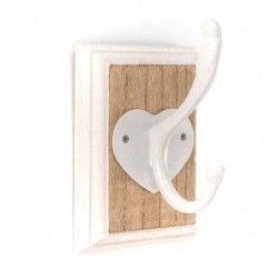 Perchero Pared Individual Colgador Decorativo Madera Corazón Blanco Estilo Rústico Boho 14 cm
