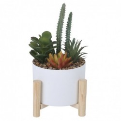 Planta Artificial Cactus Maceta Cerámica Blanca Decoración Interior Exterior 25 cm