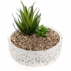 Planta Artificial Cactus Maceta Efecto Granito Blanco Decoración Interior Exterior 15 cm