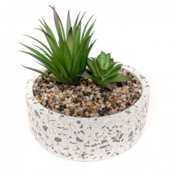 Planta Artificial Cactus Maceta Efecto Granito Blanco Decoración Interior Exterior 20 cm