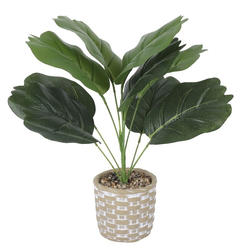 Planta Artificial Hojas Verdes Grandes Maceta Cemento Decoración Interior Exterior 36 cm