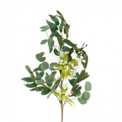 Rama Tallo Ramo Flores Artificiales Plástico Jazmín Blanco Hojas Verdes Decoración Floral para Jarrón 56 cm