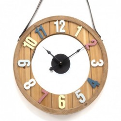 Reloj Pared Redondo con Correa Madera Marrón Números Colores Diseño Industrial Colorido 50 cm