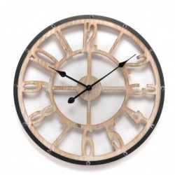 Reloj Pared Redondo Hueco Madera Metal Negro Diseño Industrial Elegante 60 cm