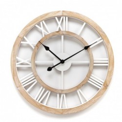 Reloj Pared Redondo Hueco Madera Números Romanos Blanco Diseño Elegante 60 cm