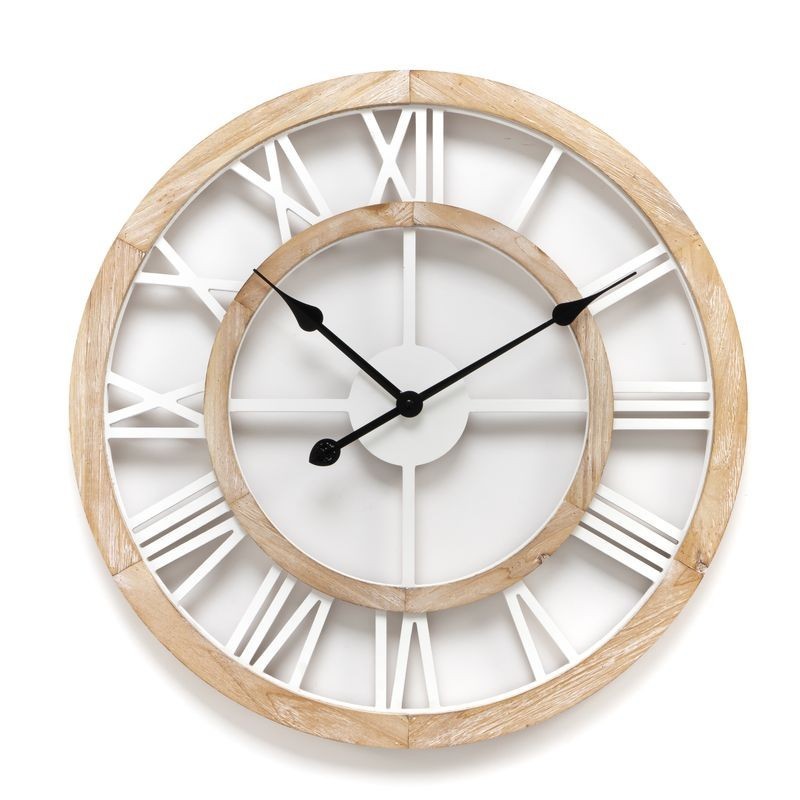 Tradineur - Reloj de pared de madera redondo con números grandes