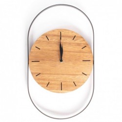 Reloj Pared Redondo Madera Marco Metal Ovalado Diseño Industrial Elegante 35 cm