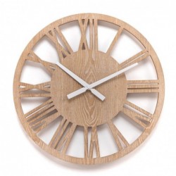 Reloj Pared Redondo Madera Marrón Hueco Números Romanos Diseño Elegante 60 cm