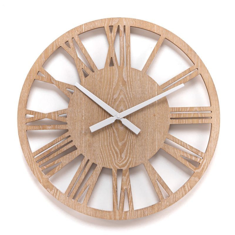 Tradineur - Reloj de pared de madera redondo con números grandes