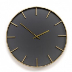Reloj Pared Redondo Madera Negro Dorado Diseño Industrial Elegante 60 cm
