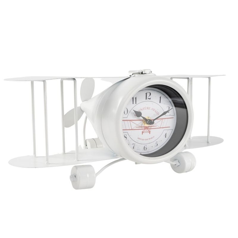 Reloj Sobremesa Avión Blanco Adorno Decorativo Salón Habitación Niño Niña 33 cm