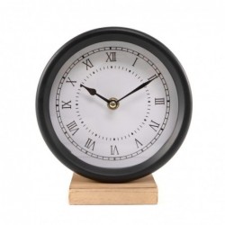 Reloj Sobremesa Metálico Negro Base Madera Diseño Vintage Industrial Elegante 18 cm