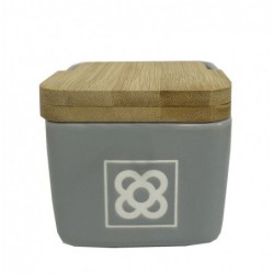 Salero Cocina Cerámica Gris Panot Barcelona Tapa Madera Bambú 12 cm