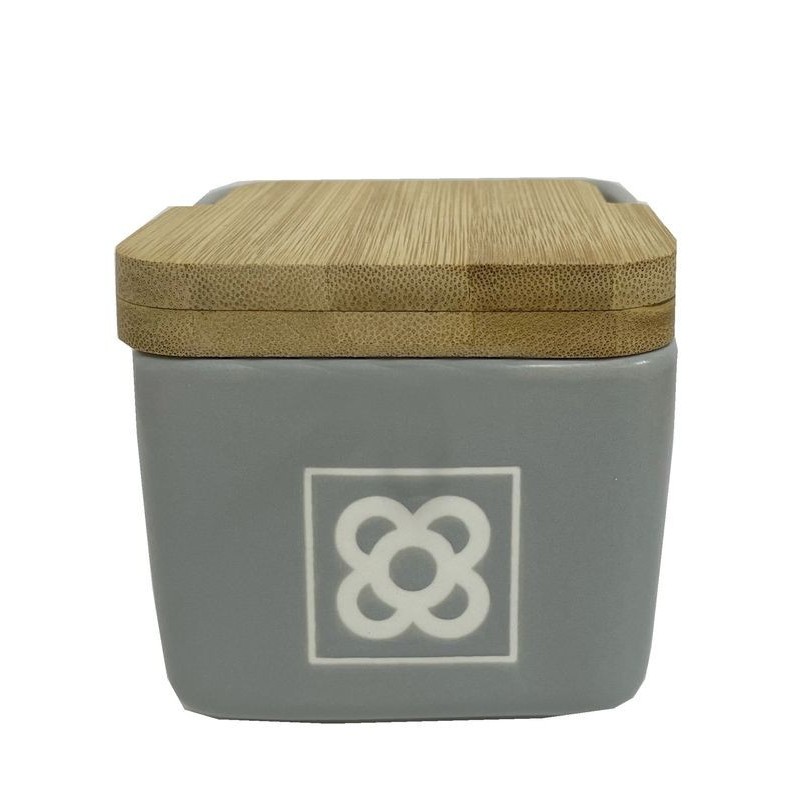 Salero Cocina Cerámica Gris Panot Barcelona Tapa Madera Bambú 12 cm