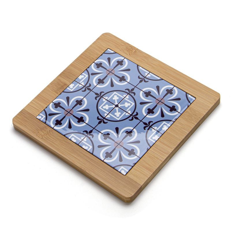 Salvamantel Cerámica Madera Mosaico Hidráulico Azul Diseño Rústico Elegante 20 cm