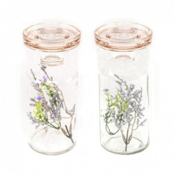 Set Candelabro Decorativo x2 Vaso Cristal Flor Lavanda Seca Portavelas Elegante 17 cm