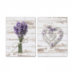 Set Cuadro Decorativo x2 Lienzo Flores Lavanda Rústico Decoración Pared 30x40 cm