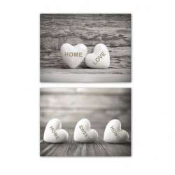 Set Cuadro Decorativo x2 Lienzo Fotografía Blanco y Negro Corazones Home Sweet Home Decoración Pared 30x40 cm