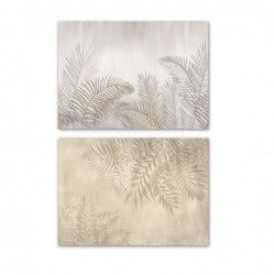 Set Cuadro Decorativo x2 Lienzo Palmeras Plantas Tropicales Blanco Beige Decoración Pared Elegante 40x50 cm