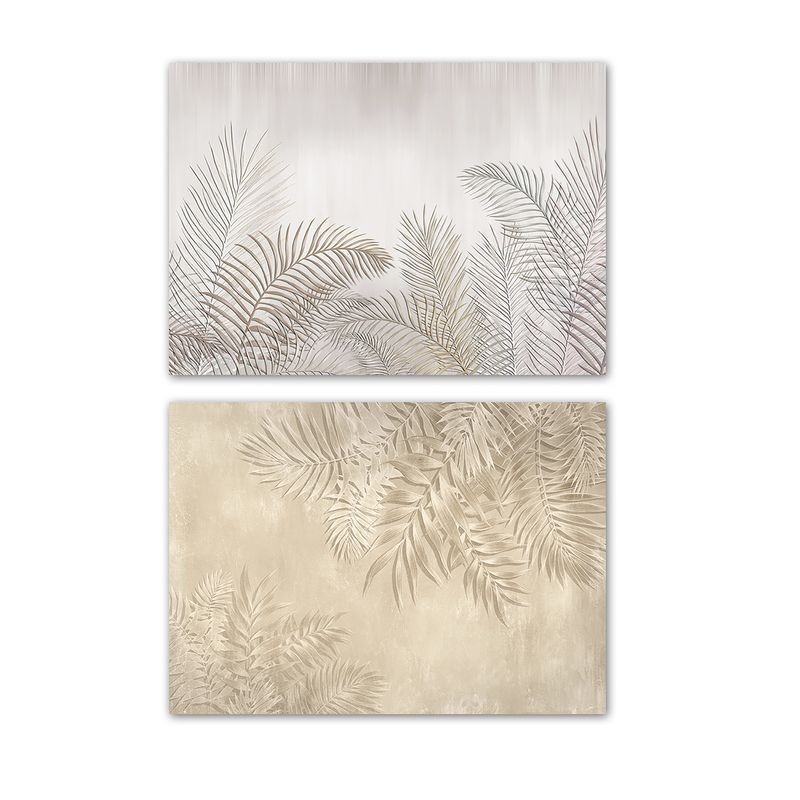 Set Cuadro Decorativo x2 Lienzo Palmeras Plantas Tropicales Blanco Beige Decoración Pared Elegante 40x50 cm