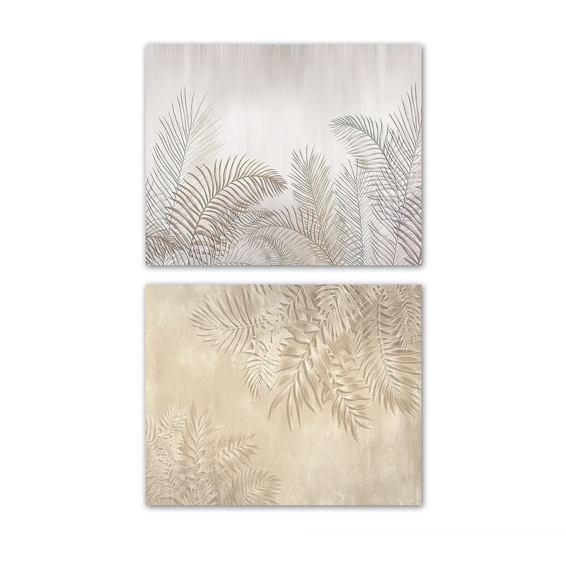 Set Cuadro Decorativo x2 Lienzo Palmeras Plantas Tropicales Blanco Beige Decoración Pared Elegante 50x70 cm