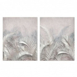 Set Cuadro Decorativo x2 Lienzo Palmeras Plantas Tropicales Blanco Decoración Pared Elegante 40x50 cm