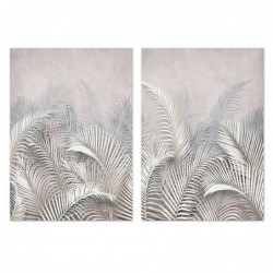 Set Cuadro Decorativo x2 Lienzo Palmeras Plantas Tropicales Blanco Decoración Pared Elegante 50x70 cm