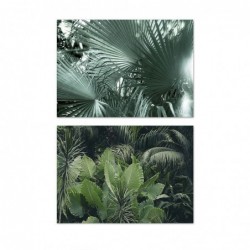 Set Cuadro Decorativo x2 Lienzo Selva Tropical Naturaleza Verde Palmeras Decoración Pared 50x70 cm