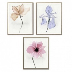 Set Cuadro Decorativo x3 Lienzo Flores Colores Elegante Decoración Pared 40x50 cm