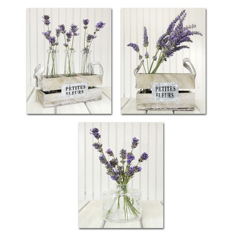 Set Cuadro Decorativo x3 Lienzo Flores Lavanda Rústico Decoración Pared 40x50 cm