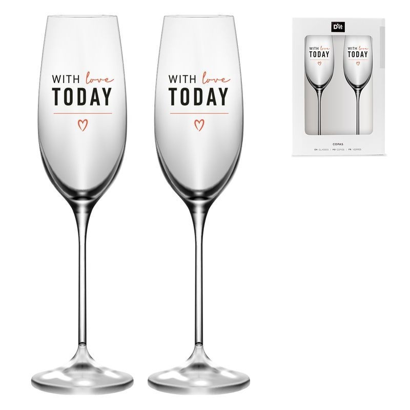 Set de 2 Copa Cristal Cava Brindis Transparente With Love Today Amor Pareja 185ML 25 cm