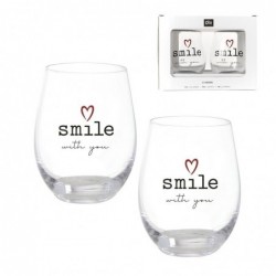 Set de 2 Vaso Cristal Ovalado Transparente Smile With You Corazón Amor 500ML 15 cm