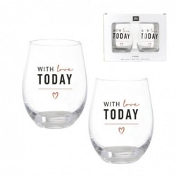 Set de 2 Vaso Cristal Ovalado Transparente With Love Today Amor 500ML 15 cm