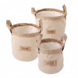 Set de 3 Cesta de Tela con Asas Bolsa Almacenaje Organizador 3 Tamaños Beige 21 cm