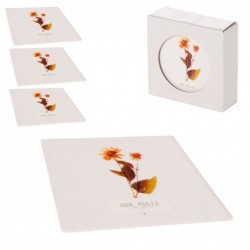 Set de 4 Posavasos Cerámica Decorativos Flores Silvestres Blanco y Naranja 10 cm
