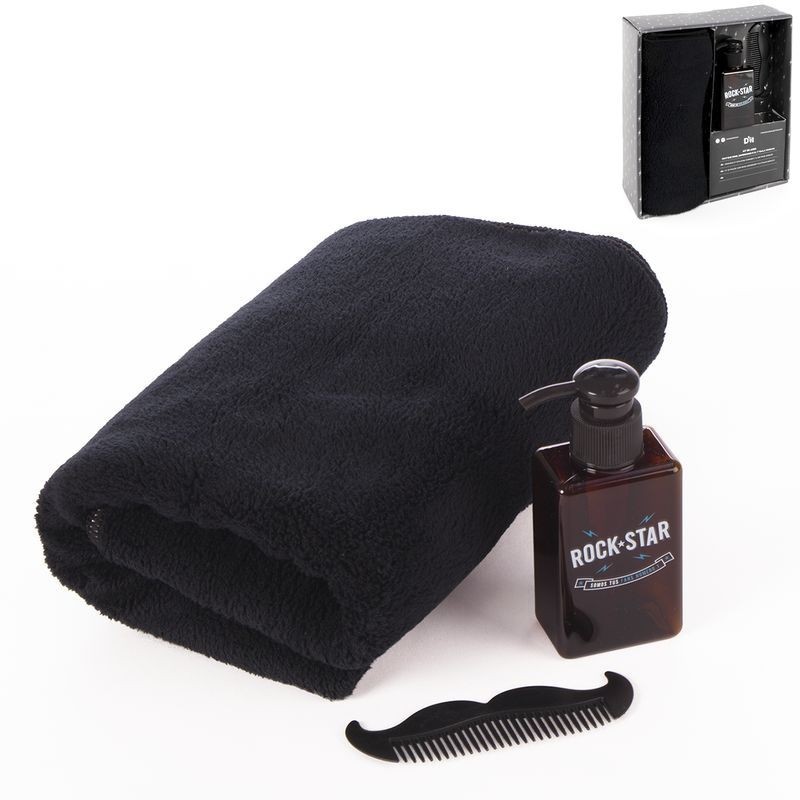 Set de Regalo Aseo para Hombre Toalla Bote Dispensador Jabón Mini Cepillo Forma Bigote Negro