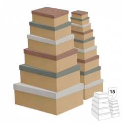 Set Juego 15 Cajas Cartón Diferentes Tamaños Almacenaje Tapas Colores Craft Marrón 55 cm