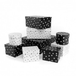 Set Juego 9 Cajas Cartón Diferentes Tamaños Almacenaje Regalo Topos Blanco y Negro 33 cm