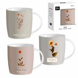 Set Mug Taza Cerámica 350ML Flores Silvestres x3 Colores Neutros 10 cm