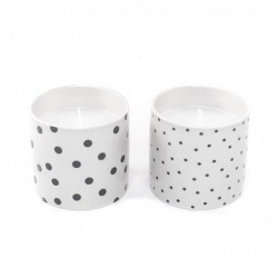 Set Vela Decorativa x2 Vaso Cerámica Blanco Topos 8 cm