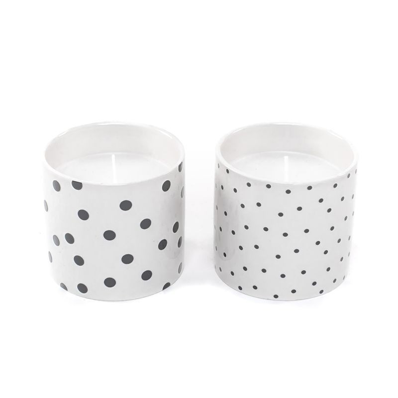 Set Vela Decorativa x2 Vaso Cerámica Blanco Topos 8 cm