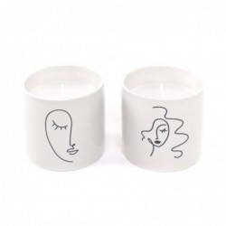 Set Vela x2 Vaso Cerámica Blanca Cara Mujer Abstracta Decorativa Modera 8 cm