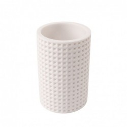 Vaso Baño Portacepillos Blanco con Relieve Cuadrado Elegante 11 cm