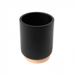 Vaso Baño Portacepillos Negro Base Madera Elegante 10 cm