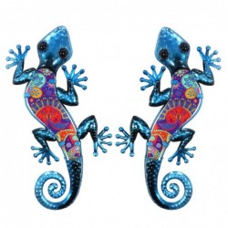 Adorno de pared LAGARTO AZUL en metal y vidrio x2 modelos 30x14 cm