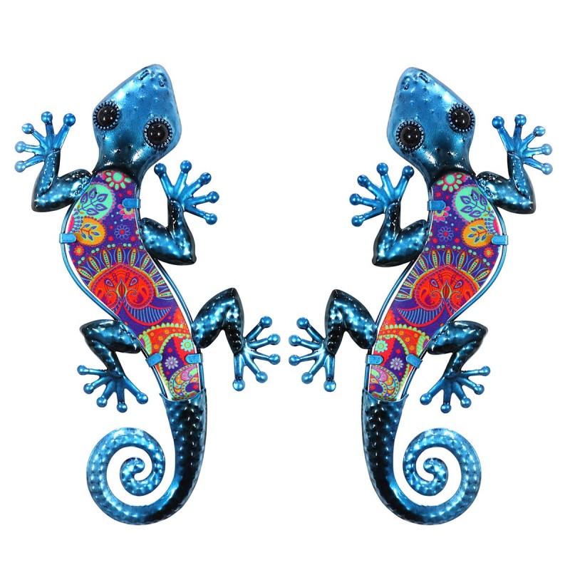 Adorno de pared LAGARTO AZUL en metal y vidrio x2 modelos 30x14 cm