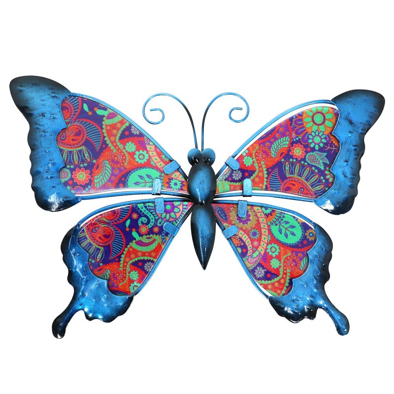 Adorno de pared MARIPOSA AZUL en metal y vidrio 26x19 cm