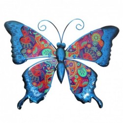 Adorno de pared MARIPOSA AZUL en metal y vidrio 32x23 cm