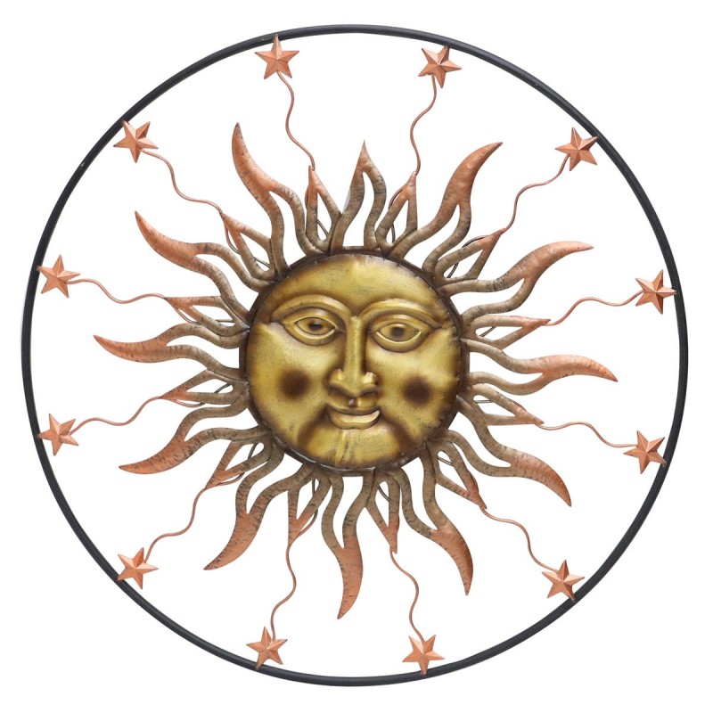 Adorno Decorativo Placa Pared Sol Dorado Metálico